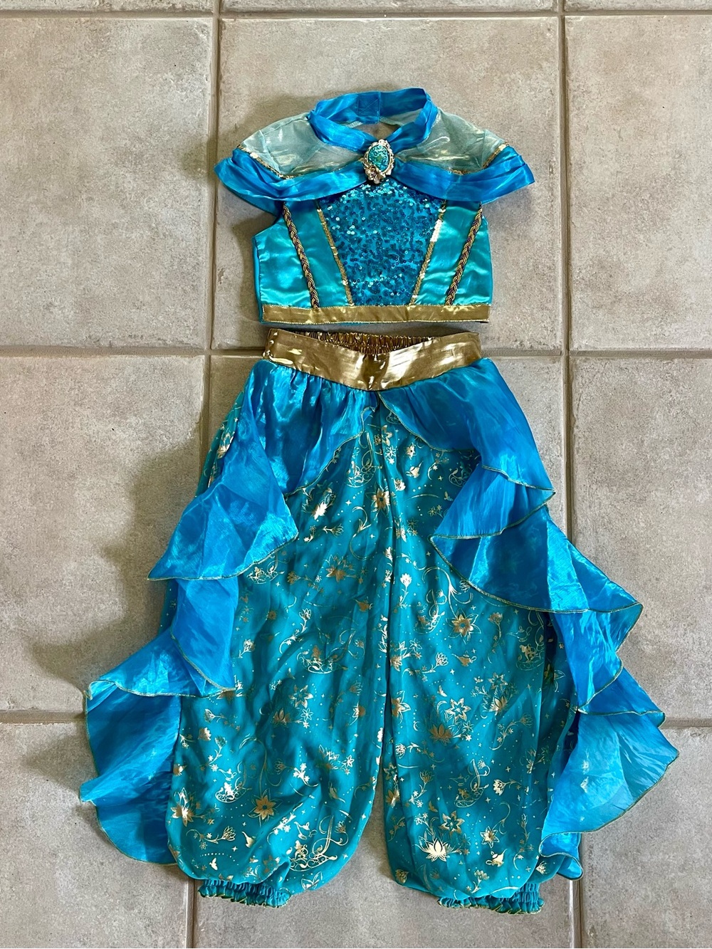 Disneys Princess Jasmine Girls Teal and Gold Princess Costume Top & Harem Pants